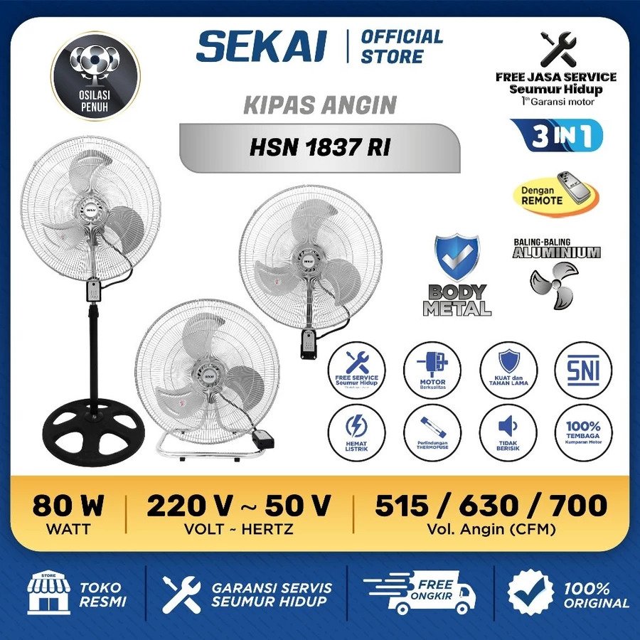 EKAI 3-In-1 Tornado Remote Fan Standing Fan/ Wall Fan/ Table Fan/ - 1837 RI