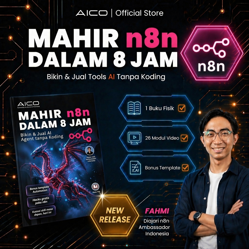 AICO X Fahmi - Advanced Book n8n Automation AI Agent Without Coding - 24-Hour Automatic Work Solution - Business & Operational Efficiency Strategy - Physical Book Package + 26 HD Tutorial Videos