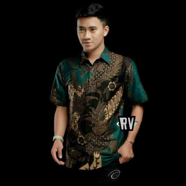 HIJAU KEMEJA MHS Green Premium Short Sleeve Men's Batik Shirt