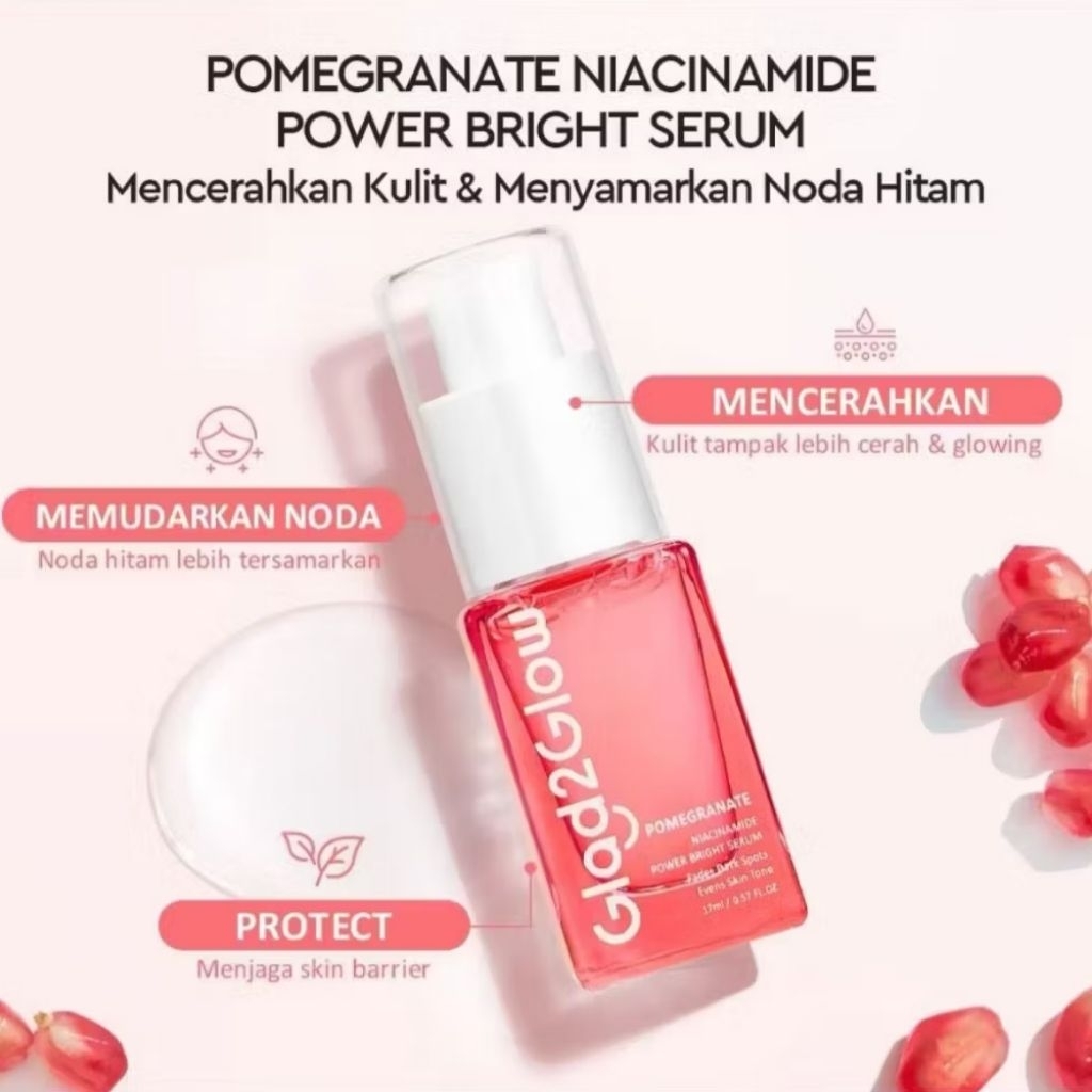 Glad2Glow Pomegranate Niacinamide Power Bright Serum Brightens Face Whitening Glowing Serum And Essence for Acne Scars