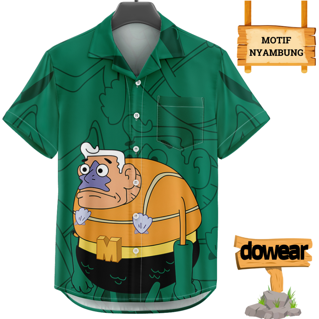 KEMEJA Dowear S-5XL Beach Shirt for Men and Women Spongebob Hawaii Jumbo 863 MER MAID MAN