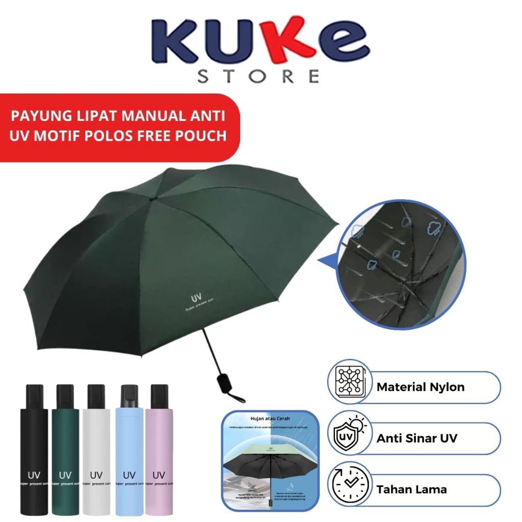 MATAHARI KUKE Manual Folding Umbrella Anti UV - Manual Umbrella Open Close Anti UV Sunlight and Rain - Anti UV Protection Umbrella