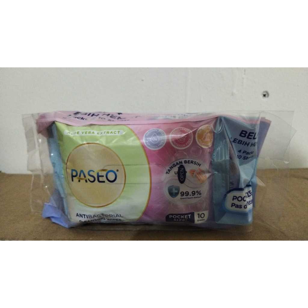 (1 PACK CONTAINS 4 PACKS) PASEO ANTIBACTERIAL POCKET SIZE WET TISSUE