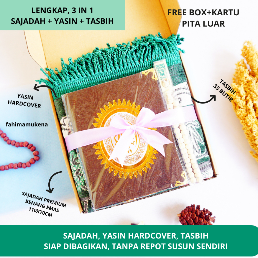 WHOLESALE TAHLILAN STUDY SOUVENIRS 40 DAYS 1000 DAYS 100 DAYS - Yasin Gold Thread Prayer Rug Hardcover Tasbih Box