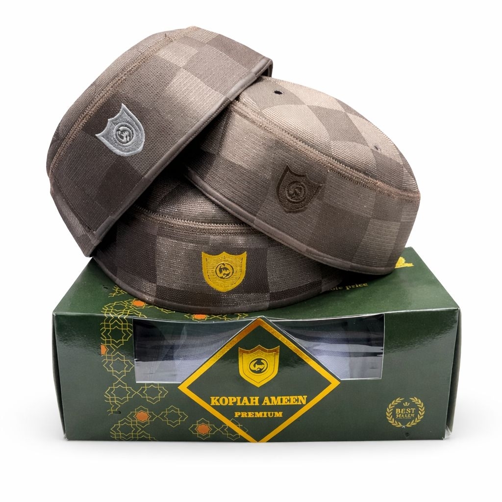 Malaysian peci cap A5 Ameen premium chess motif dark brown reddish (Mahagoni) shiny 100% chess colorOriginal New