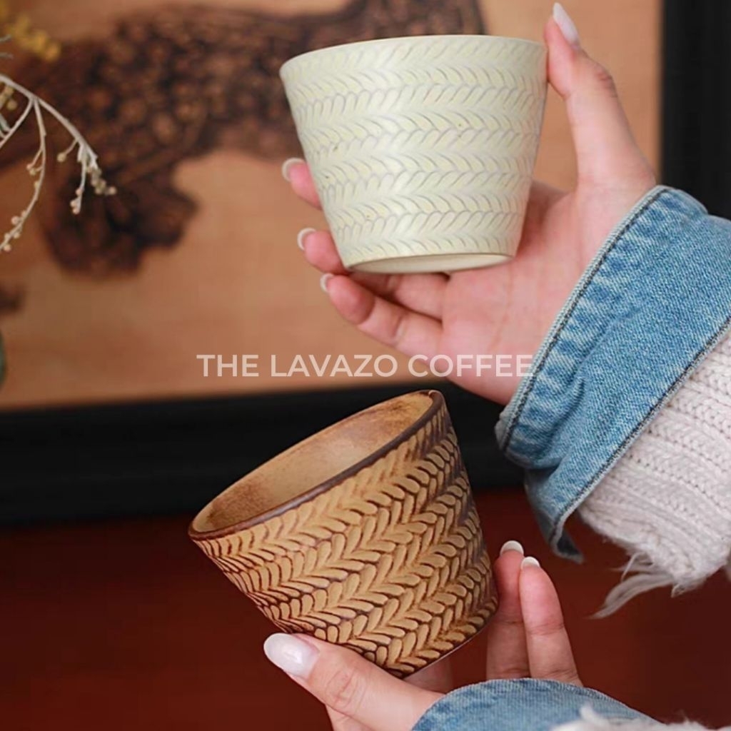 Artisan Leaf Weave Texture Handcrafted Ceramic Coffee Cup | Minimalist Aesthetic Handmade Ceramic Cup