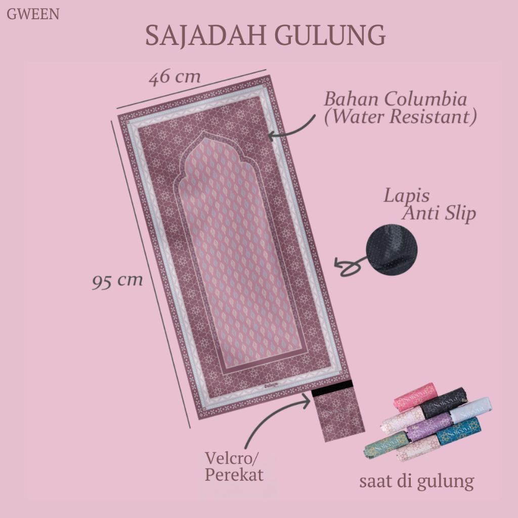 FREYA SERIES - premium waterproof anti-slip roll-up travel prayer mat for traveling