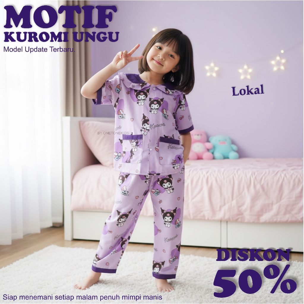 UNGU CHILDREN'S PAJAMAS 1 - 8 YEARS GIRLS' SLEEPWEAR SET WITH PURPLE KUROMI MOTIF, LATEST UPDATE MODEL 50%