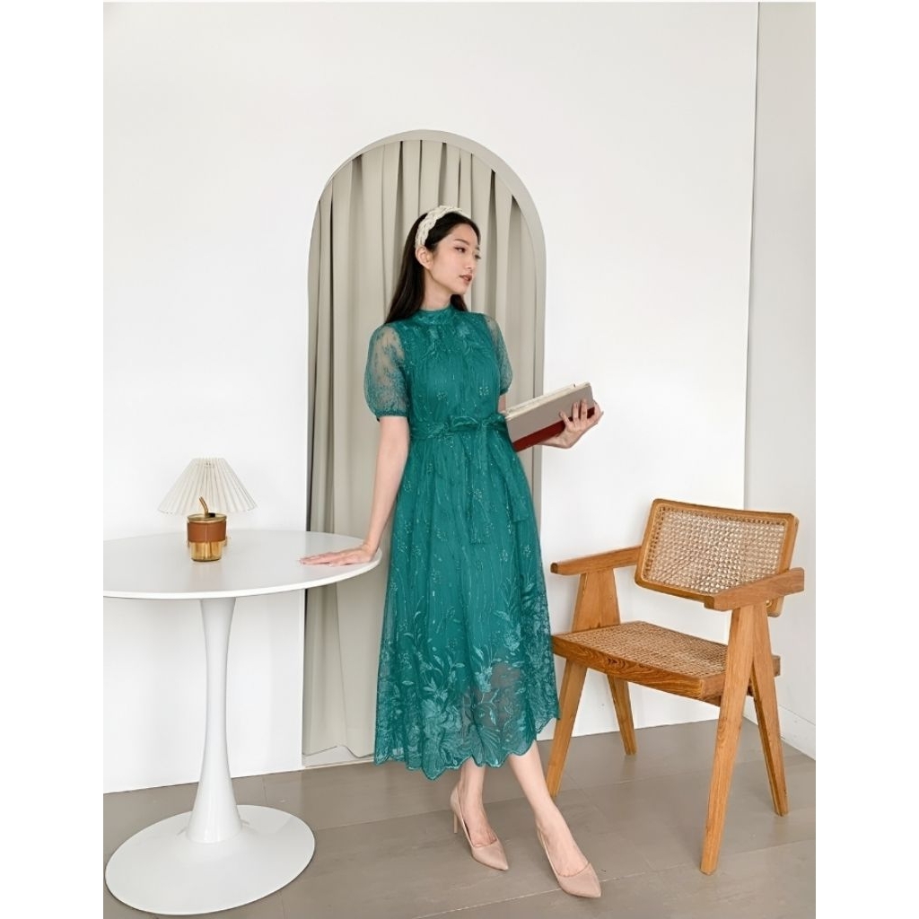 Elegant and Luxurious Brocade Tile Party Dress Annabelle Midi Dress Korean style party dress/ Beautiful/ Dress JC