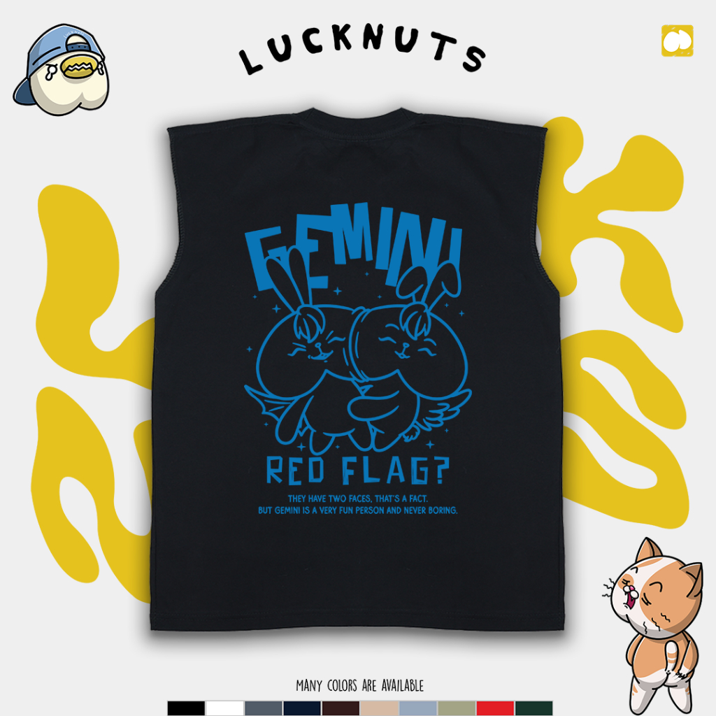 Lucknuts Tanktop | Singlet T-Shirt | Men Cotton Combed 20sWanita - 210GSM | GEMINI GEMINI GEMINI