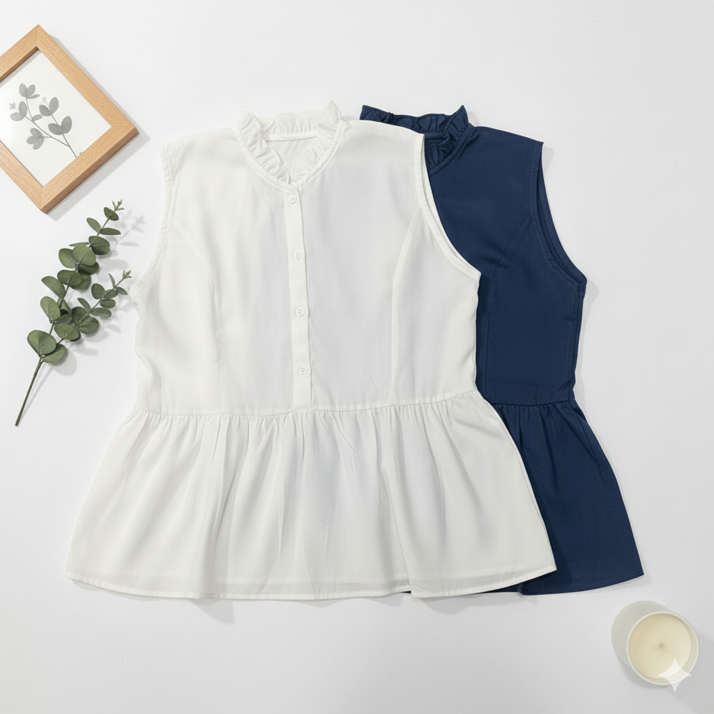 Mola Inner Sleeveless Blouse Ruffle Sleeveless Button Rayon Twill Nursing Friendly Inner/ Kuntung Inner/ Cotton Blouse/