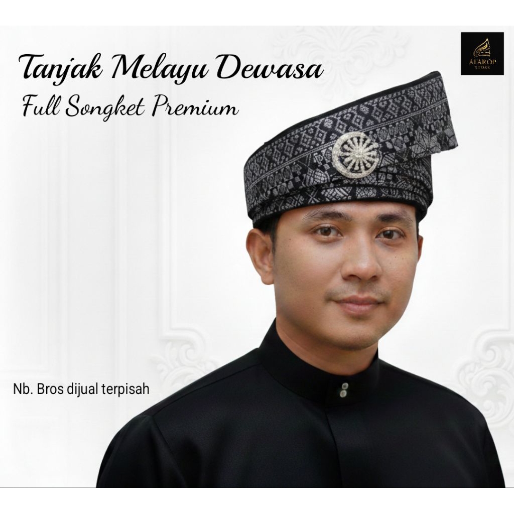 Tanjak Melayu Adult Men Full Songket Premium Quality Johor-Riau Creation Model | Ready-to-Use Malay Traditional Headbands for Official Events, Weddings & Schools Tanjak Songket Tanjak Dewasa Melayu