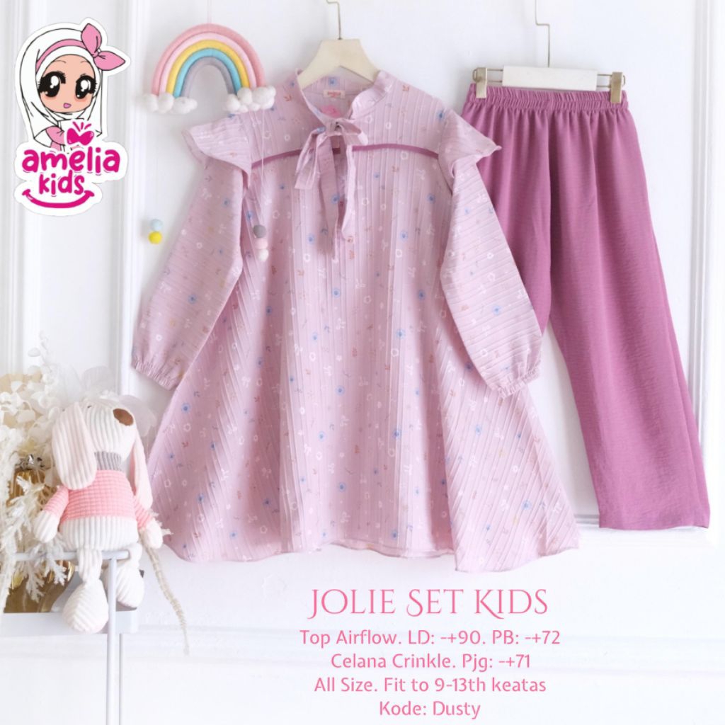 BIMY SHOP [100% ORIGINAL AMELIA KIDS] JOLIE SET KIDS GIRLS' CRINGKLE AIRFLOW PANTS SET