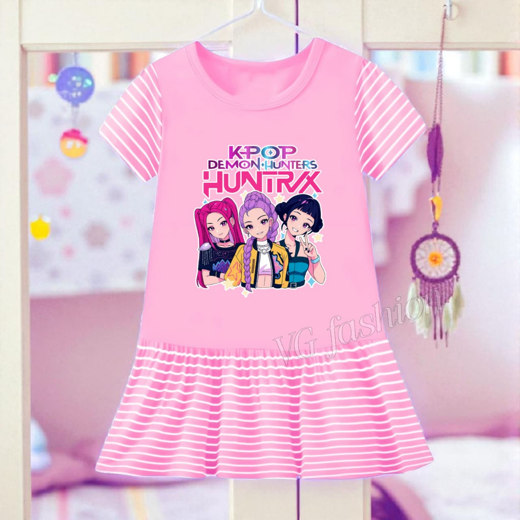 DEMON HUNTRIX Striped Dress for Girls Ages 1-8 Years