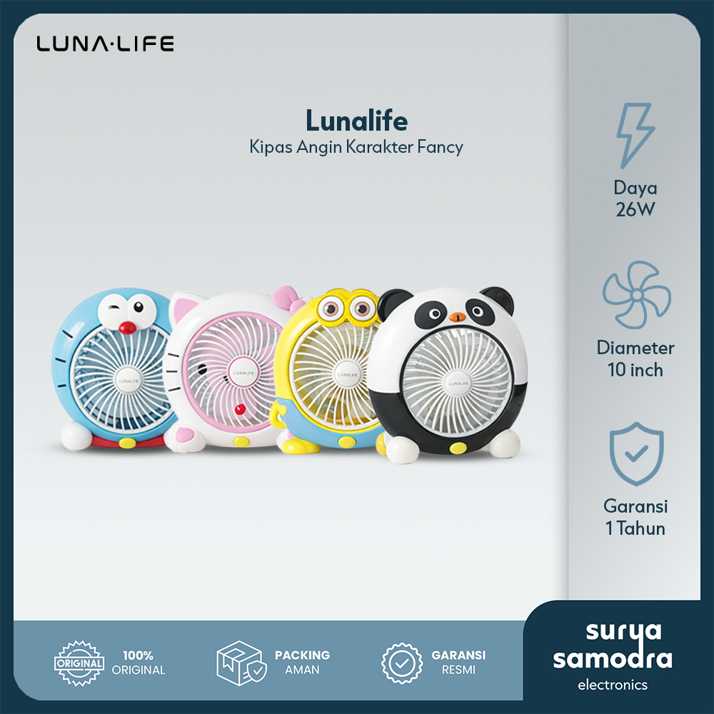 LUNALIFE 10 Inch Character Fan Portable Electric Table Fan Desk Fan Strong Wind Blow KAF Series Kipas