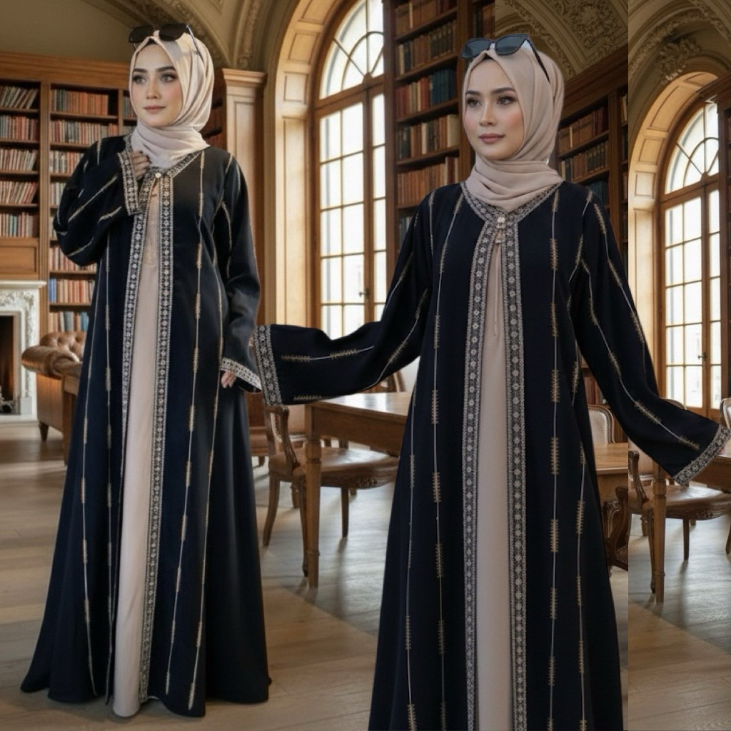 Black Abaya, Arabic gamis, Turkish embroidery, Arabic dress, plain dubai lace embroidery