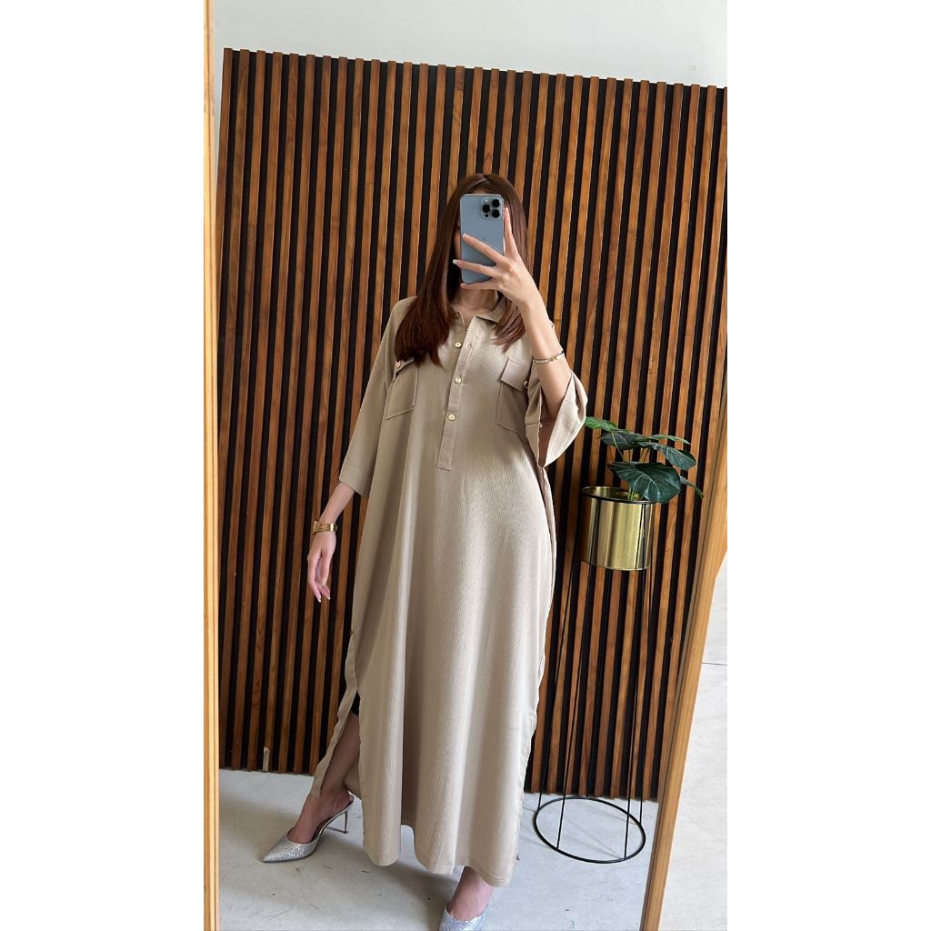 Kaftan Homedress Rayon Premium Plain Champagne Color - Modern Busui Friendly Kalong Tunic for Invitations & Islamic Study Groups - Original Salvatore Dress CE Homeware