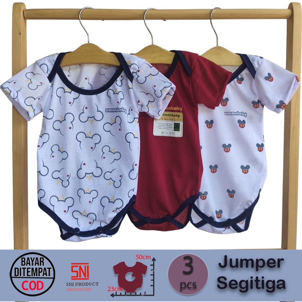 MERAH 3 PCS Baby Jumper Red Series Soft Material Recommended 0-3 Months - Mickey Red Triangle