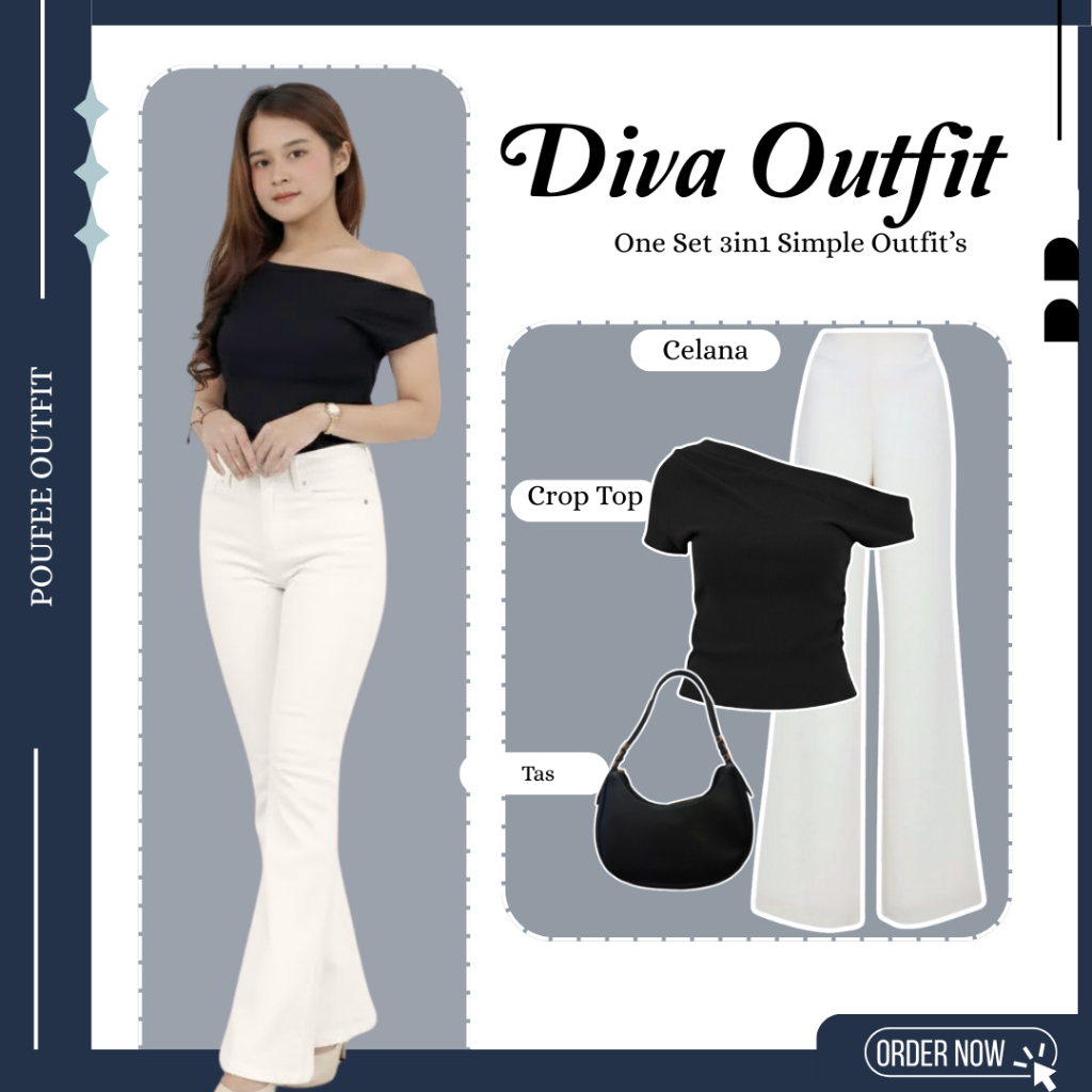 Suit 3-in-1 Diva SetWanita ( celana cutbray - Crop Top - Bag) Casual Coffee Outfit