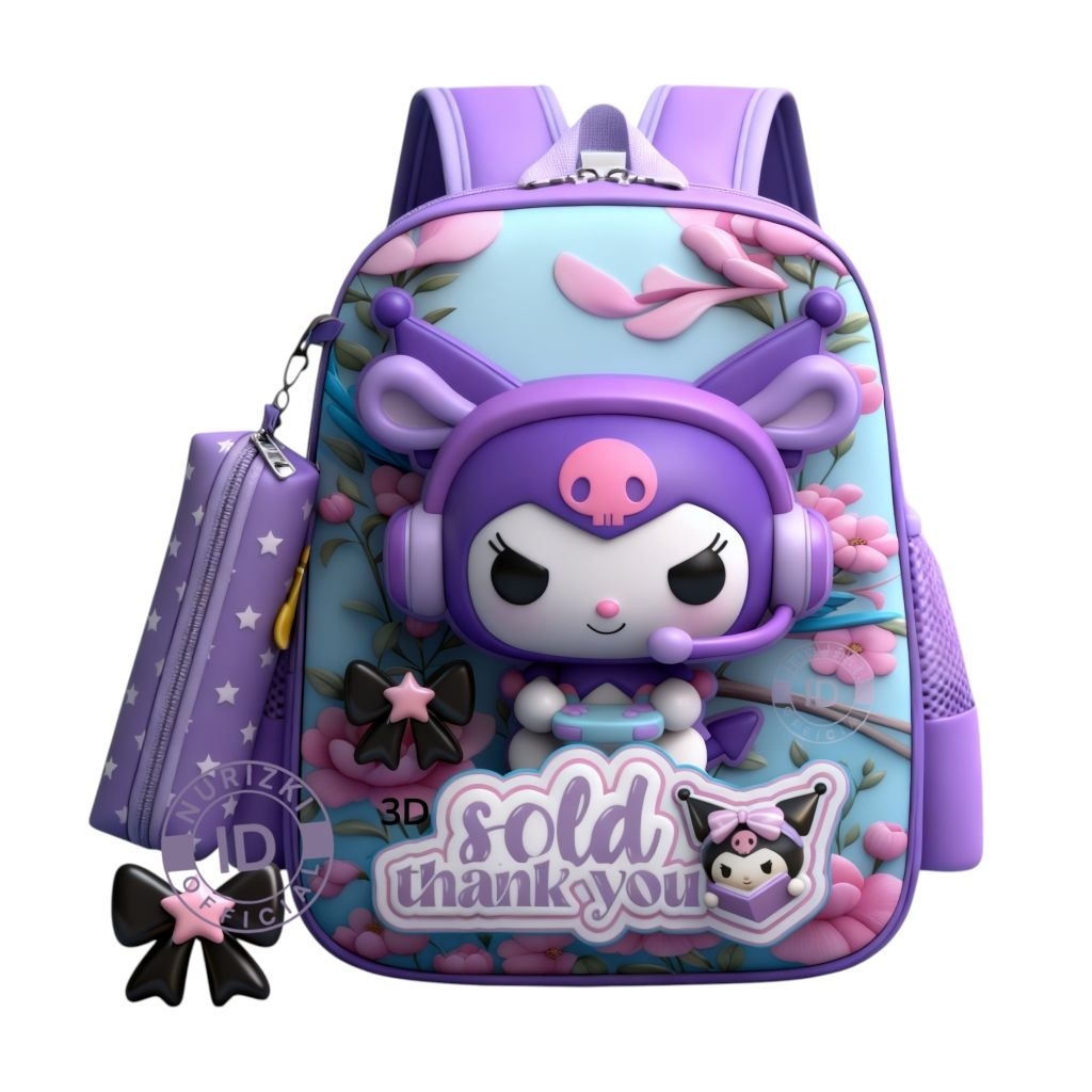 Viral Fashion Children's Backpack Character - Kuromi Motif, Cute and Comfortable Design for playing and reciting the Koran