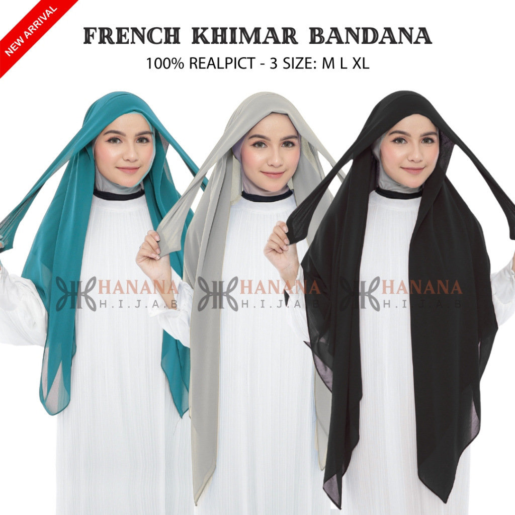 French Khimar Bandana Khiban Syari Ready 3 Sizes ML XL Ceruty Babydoll Premium French Square Bandana Khimar Syari Tudung Khimar Khimar Labuh
