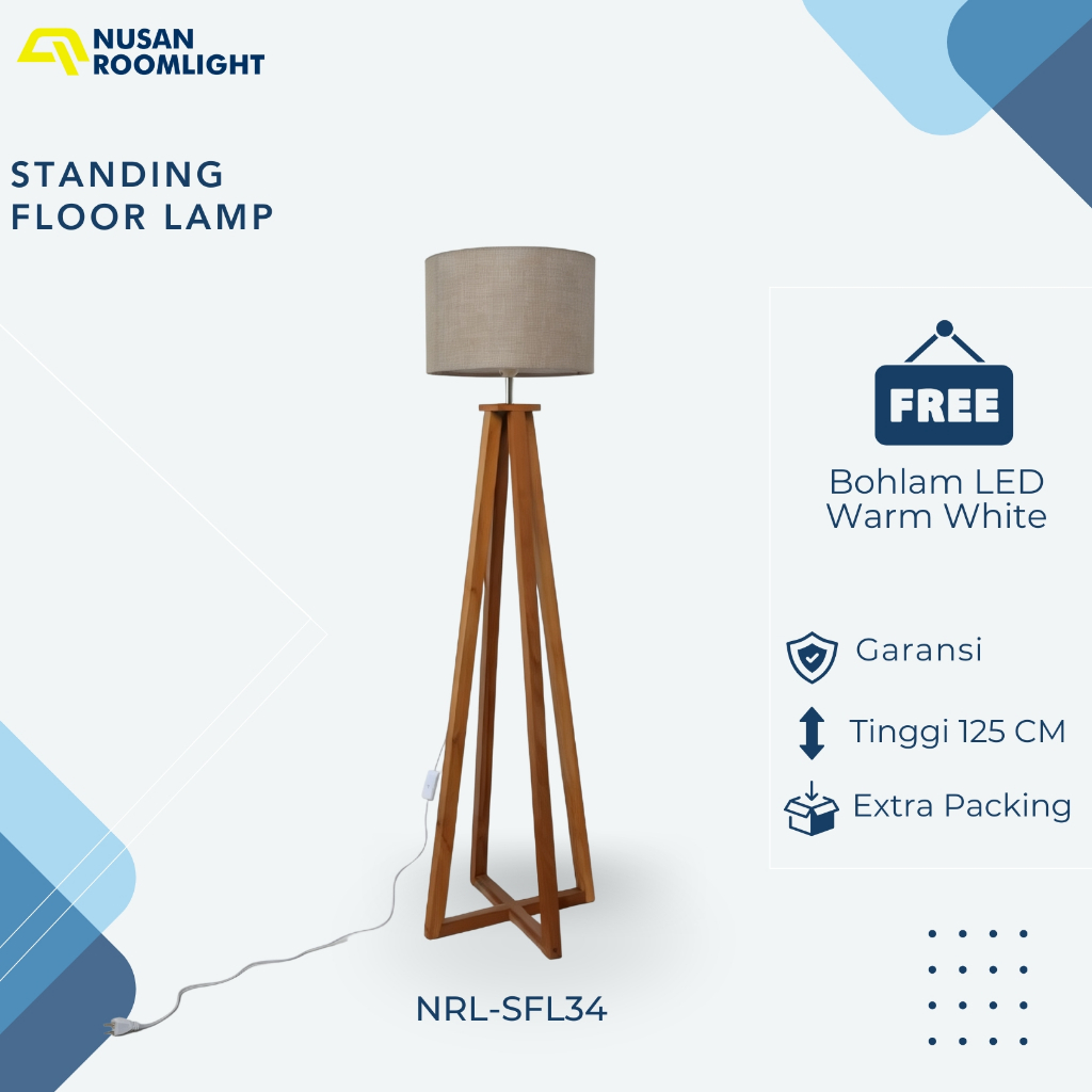 Standing Floor Lamp Living Room Bedroom Minimalist Wooden Lampshade NRL-SFL34