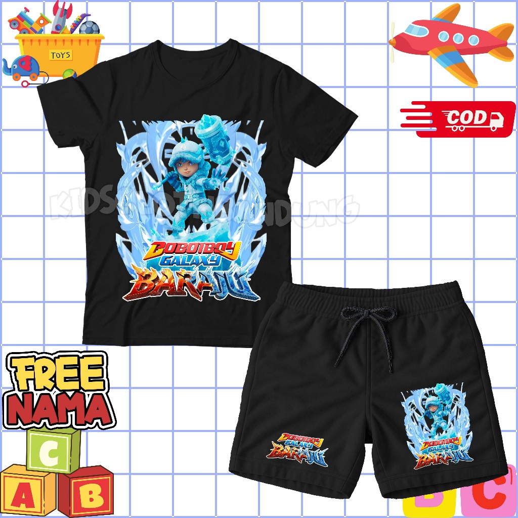 Children's Fashion Set Children's T-shirt Children's Boardshort Boboiboy Galaxy Baraju Element Blizzard Free Name Children's T-shirt Children's Shorts Character Boboiboy Galaxy Baraju