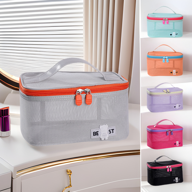 Mesh Travel Cosmetic Bag Mesh Makeup Pouch/ Mesh Cosmetic Organizer/ Minimalist Travel Makeup Bag/ Toiletry & Skincare Storage Bag/ wedding Souvenir/ | PB-116 Mesh Makeup Organizer