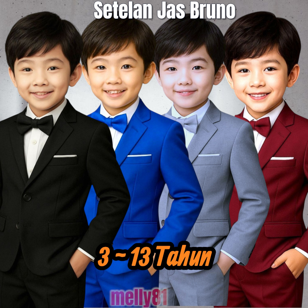 Melly81 BRUNO Children's Suit Set 3-9 years + Black Long Pants Black Kid Kids Fashion Blazer Cool Formal (no inner) Dear Boys Boy