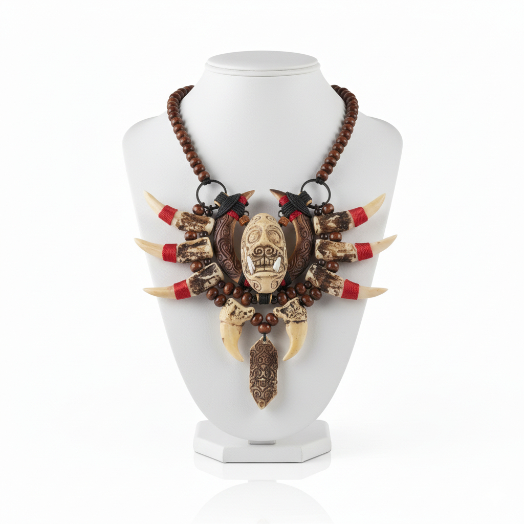 LOKAL Dayak Tribal Necklace Skull & Fang Resin Ornament Local Craft