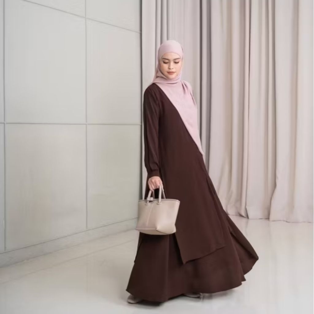 Arumi 2-in-1 Tunic + Jumbo Skirt Set | Malaysian Long Tunic Syar'i Suit | Long Tunic Skirt Set Latest MuslimWanita Tunic Set Skirt