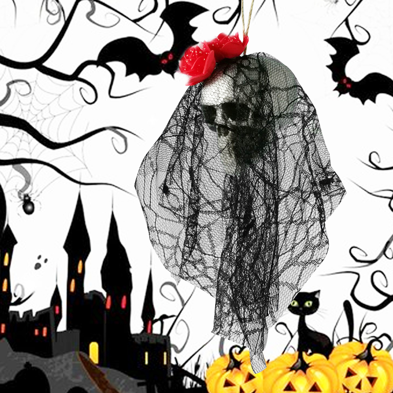 Skull Head Decoration Black Tulle Veil Skull Head Bride Skull Ornament