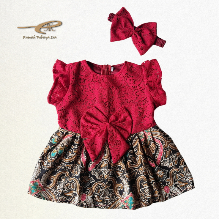 Baby & Girls' Dresses with Brocade Combination with Lining and Batik Fabric + FREE Handmade Bandana | Size XS–M