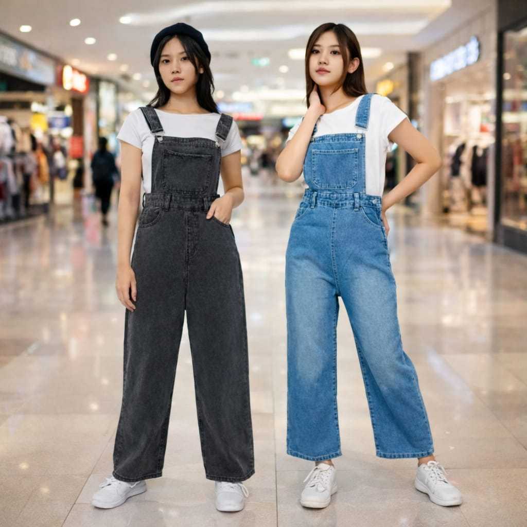Korean Style Fashion Denim Jumpsuit Overall Short PantsWanita