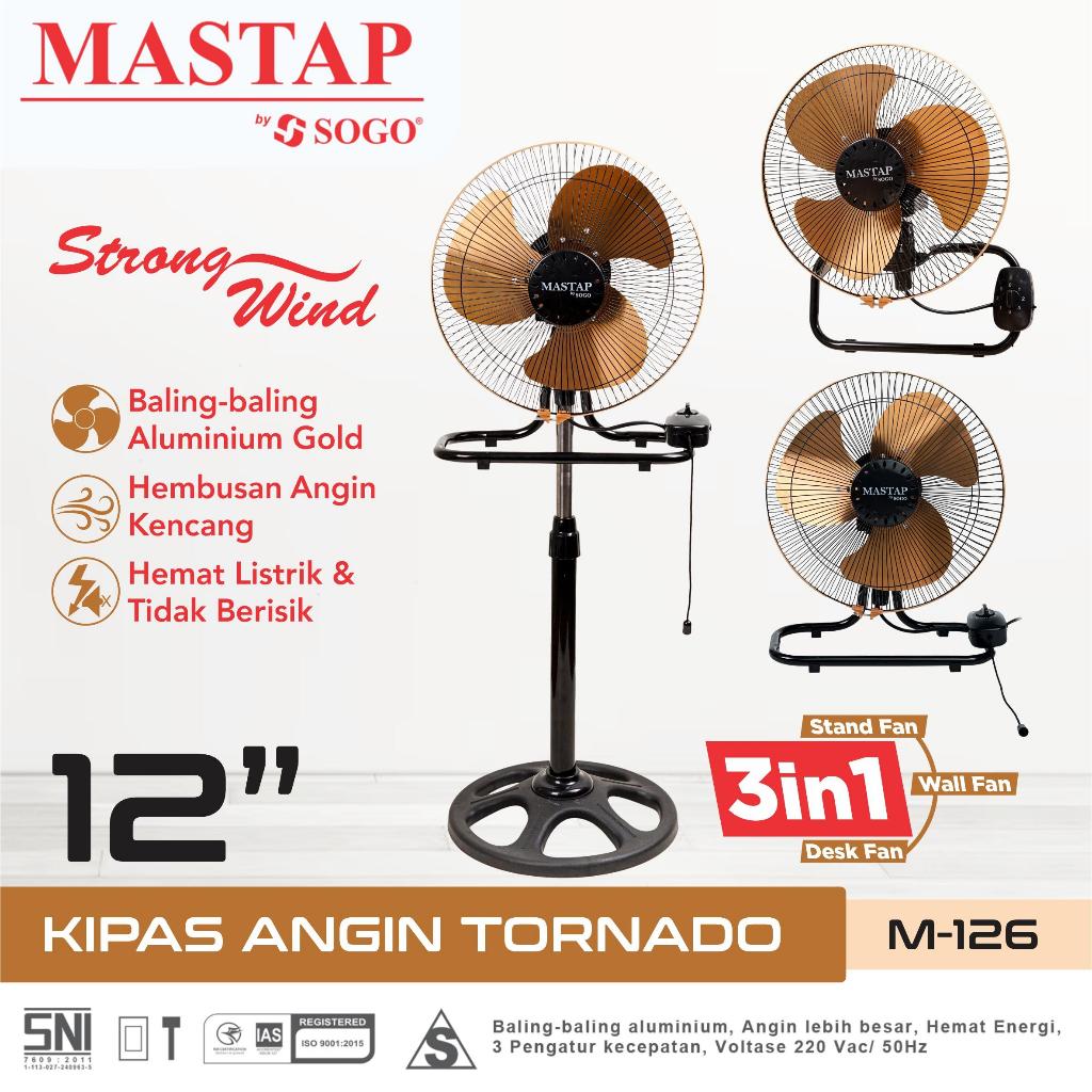 MASTAP - Tornado Fan 12 inch 3in1 Fan 3 Function Iron Blade Table Fan Wall Fan Standing Fan Gold Color M-126