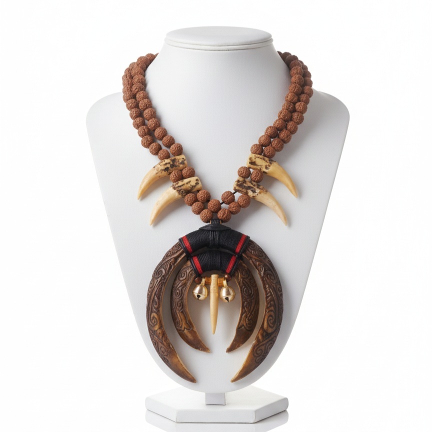 Tribal Craft Necklace for Men and Women, Exclusive Carved Fang Ornament