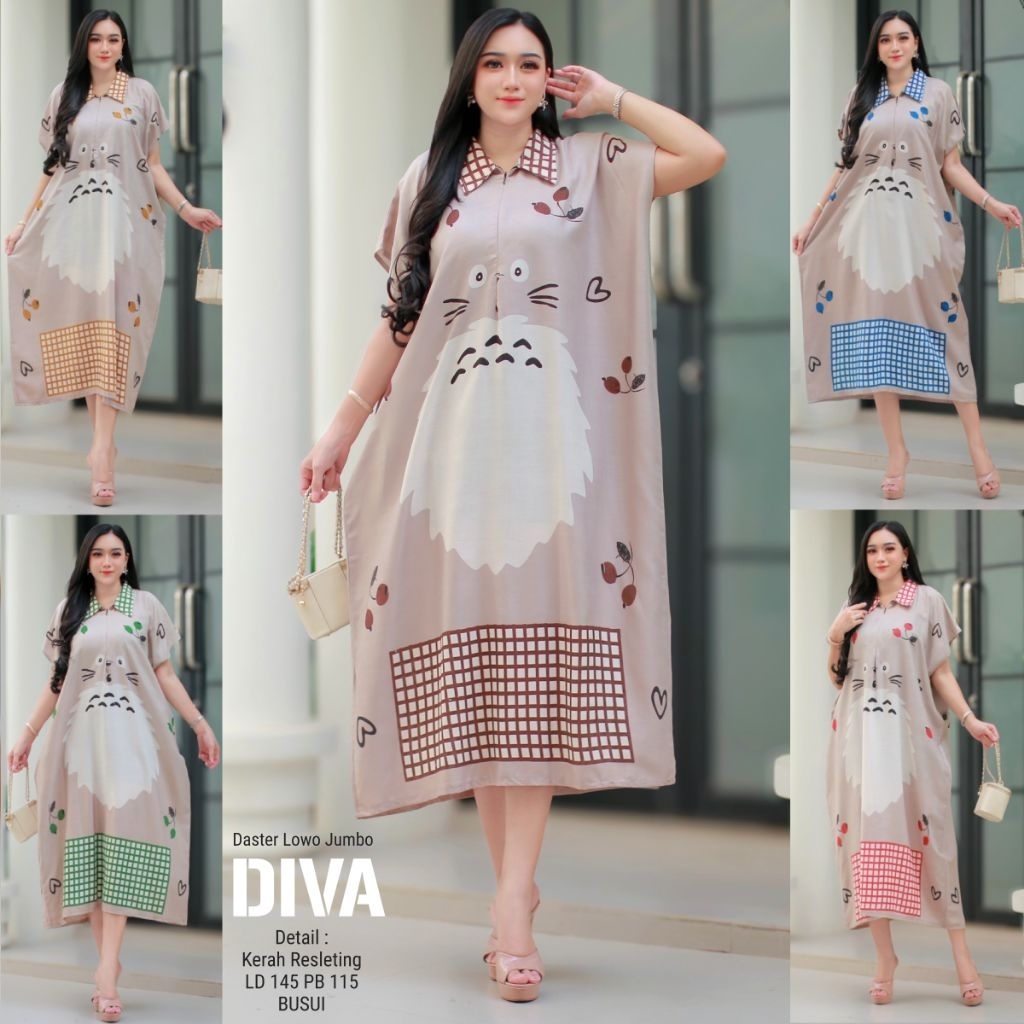 DIVA - Latest Jumbo Daster - Latest Jumbo Lowo Busui Daster Motif - Jumbo Daster with Viral Character Collar - Sofia Collar Daster Free Jumbo Size women night dress nightwear dress
