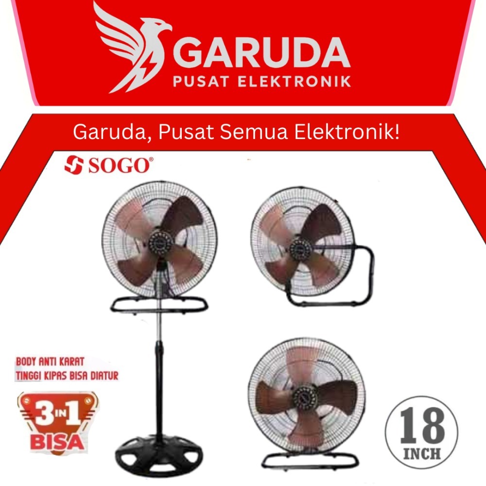 SOGO 3IN1 TORNADO FAN 4 LEAVES 18 INCH 1 YEAR WARRANTY STAND FAN TABLE FAN WALL FAN