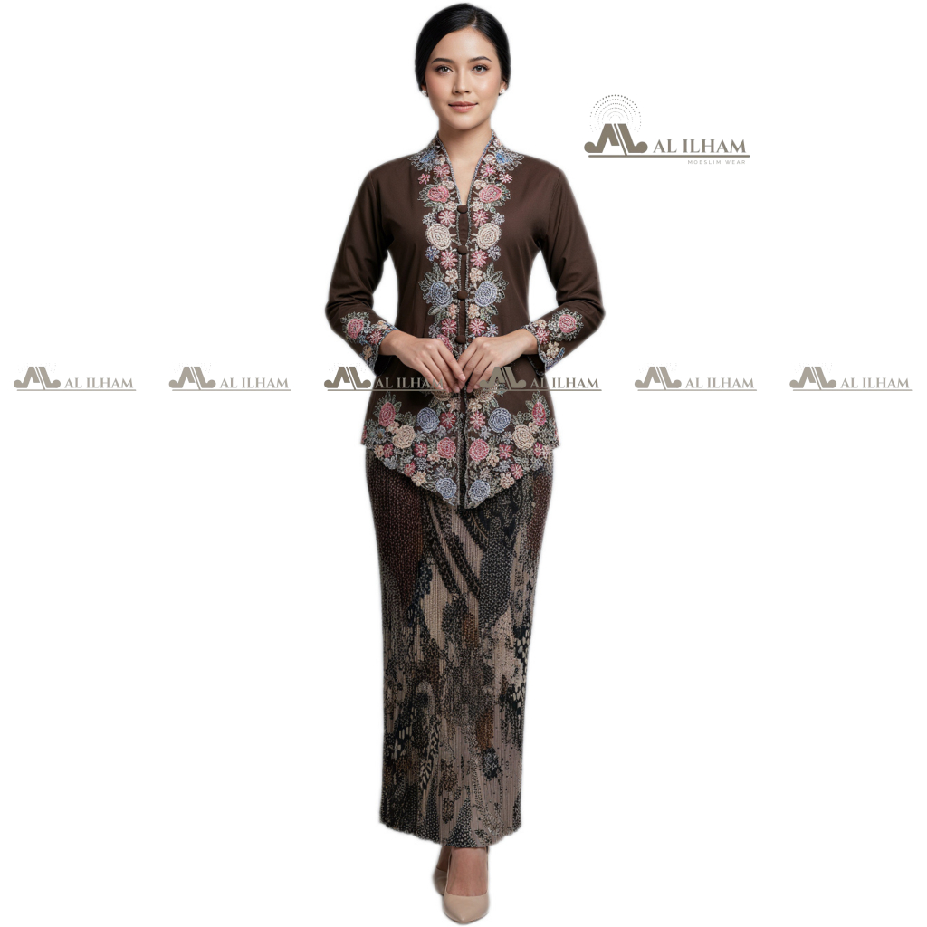 Modern Encim Kebaya with Floral Embroidery, Long Sleeves, Nursing friendly, Traditional Clothing