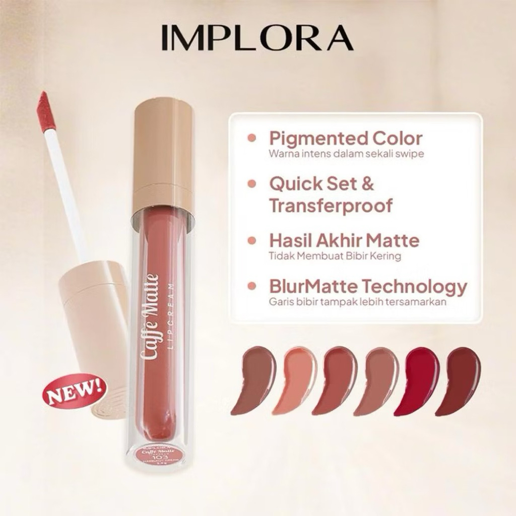 [REJUANG RECEH] IMPLORA Caffe Matte Lip Cream 2.9gr - Coffee Aroma Lip Cream Long-Lasting Lip Cream/