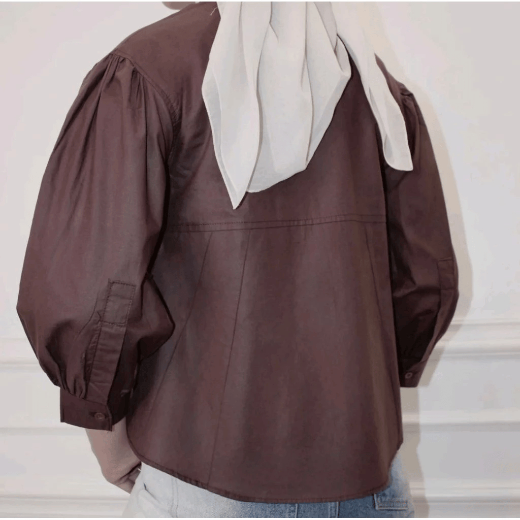 KEMEJA KATUN ROSE Fitted Shirt | Balloon Sleeve | Korean Casual Office Cotton Linen Ruffle Blouse Shirt Top