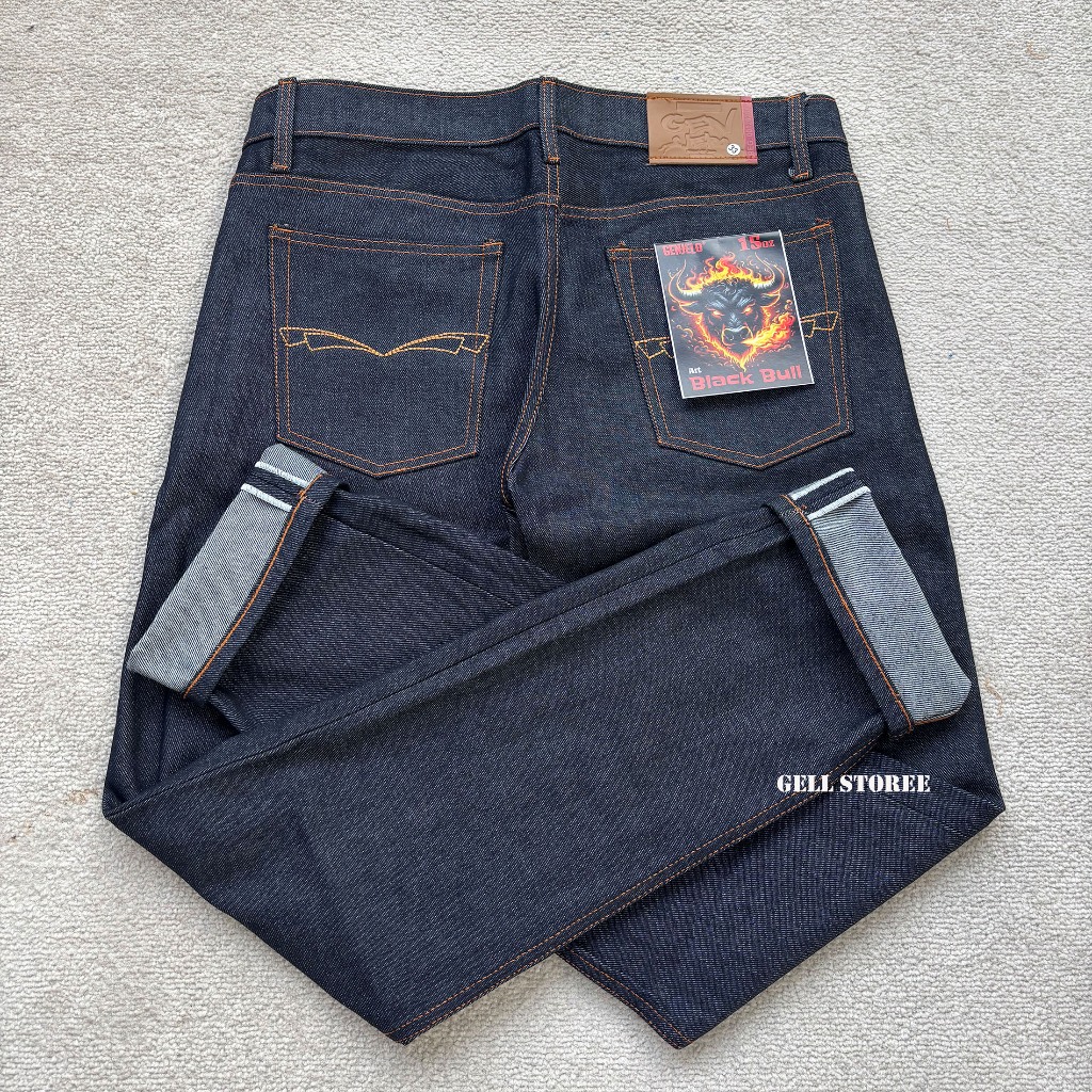 Genjelo Denim - Men's Denim Pants 15oz Selvedge Accent Unsanforized Original Article Black Bull