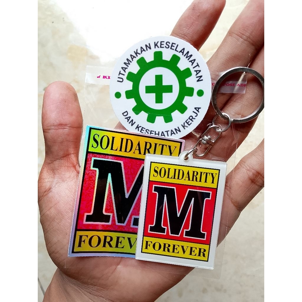 MESIN GANTUNGAN Acrylic Keychain Package for Engineering Machines M Solver + Transparent Safety First Hologram Vinyl Sticker – Design, Waterproof & Strong