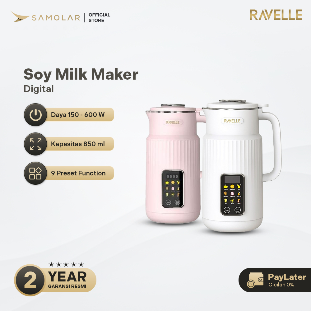 MESIN RAVELLE Digital Soymilk Maker 850ml 9 in 1 - Multifunction Soybean Milk Maker Machine without Ringing | Soy Milk, Almond