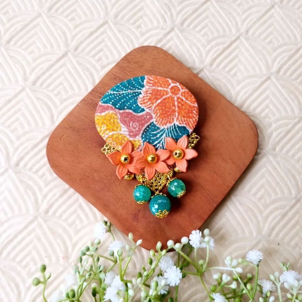 Batik Brooch Flower agate Ellipse Stone Brooch Pin Kerongsang