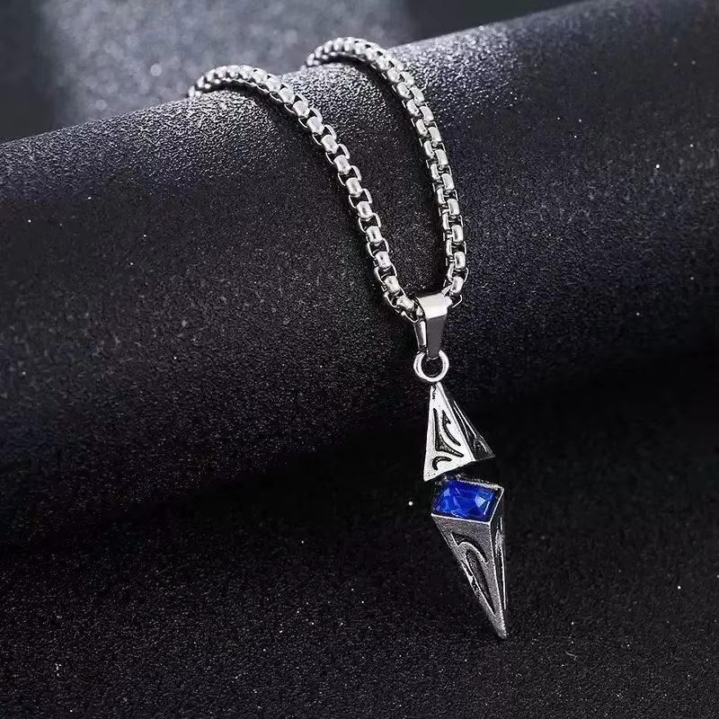 Men's Titanium Chain Necklace Blue Zorro Silver Pendant Rust-Resistant and Fade-Resistant Hip Hop Necklace Titanium Necklace