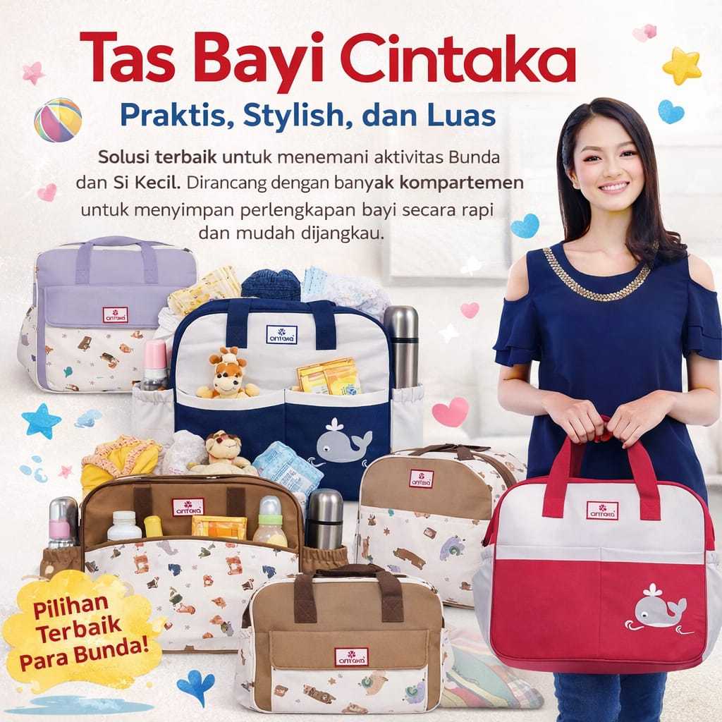 CINTAKA Large, Medium & Small Baby Gear Bag Diaper Bag with Seal & Whale Series Print Pocket