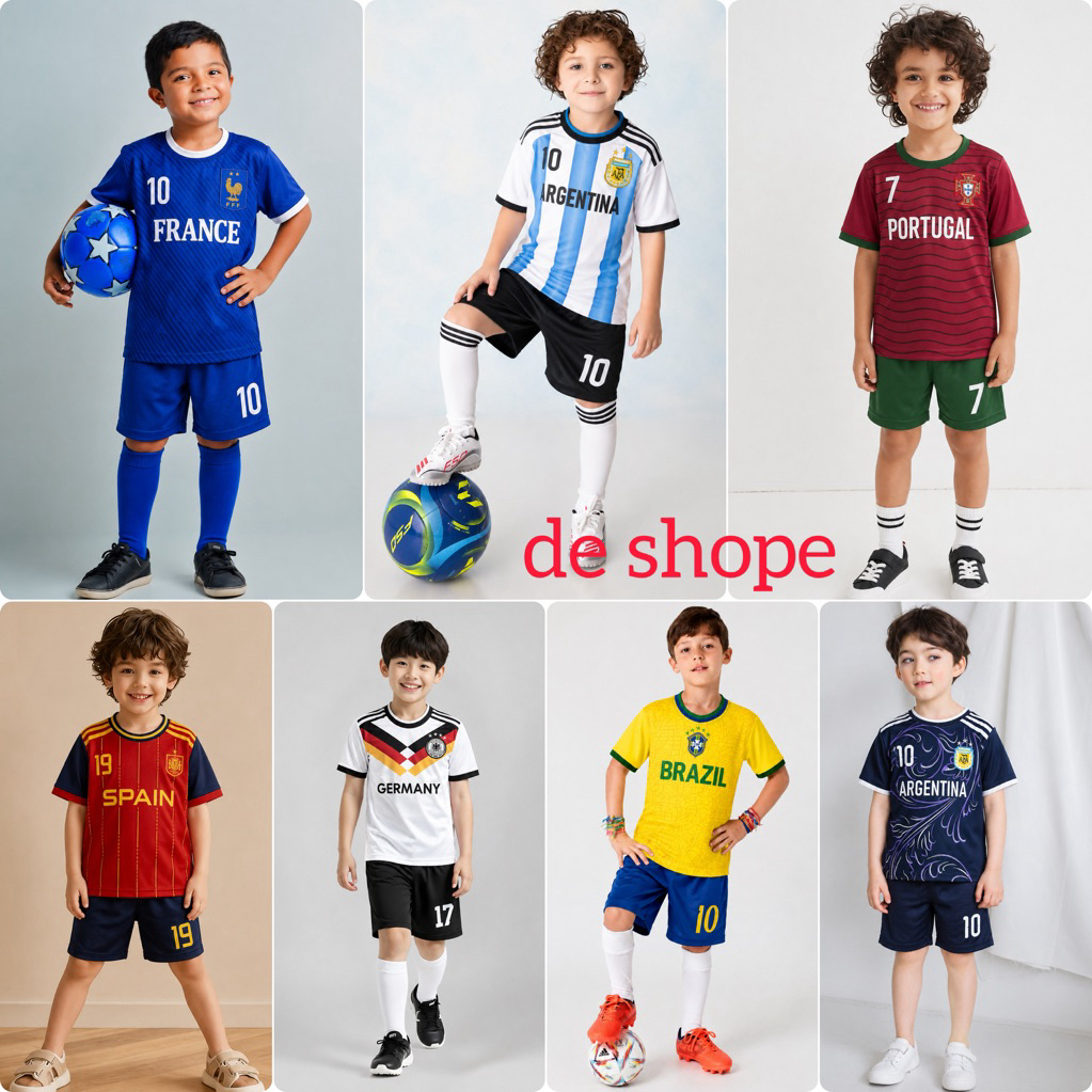 Latest national football shirt set 1 to 14 years old, quality boys' football shirt, Msi mbappe ronaldo romeny National Team