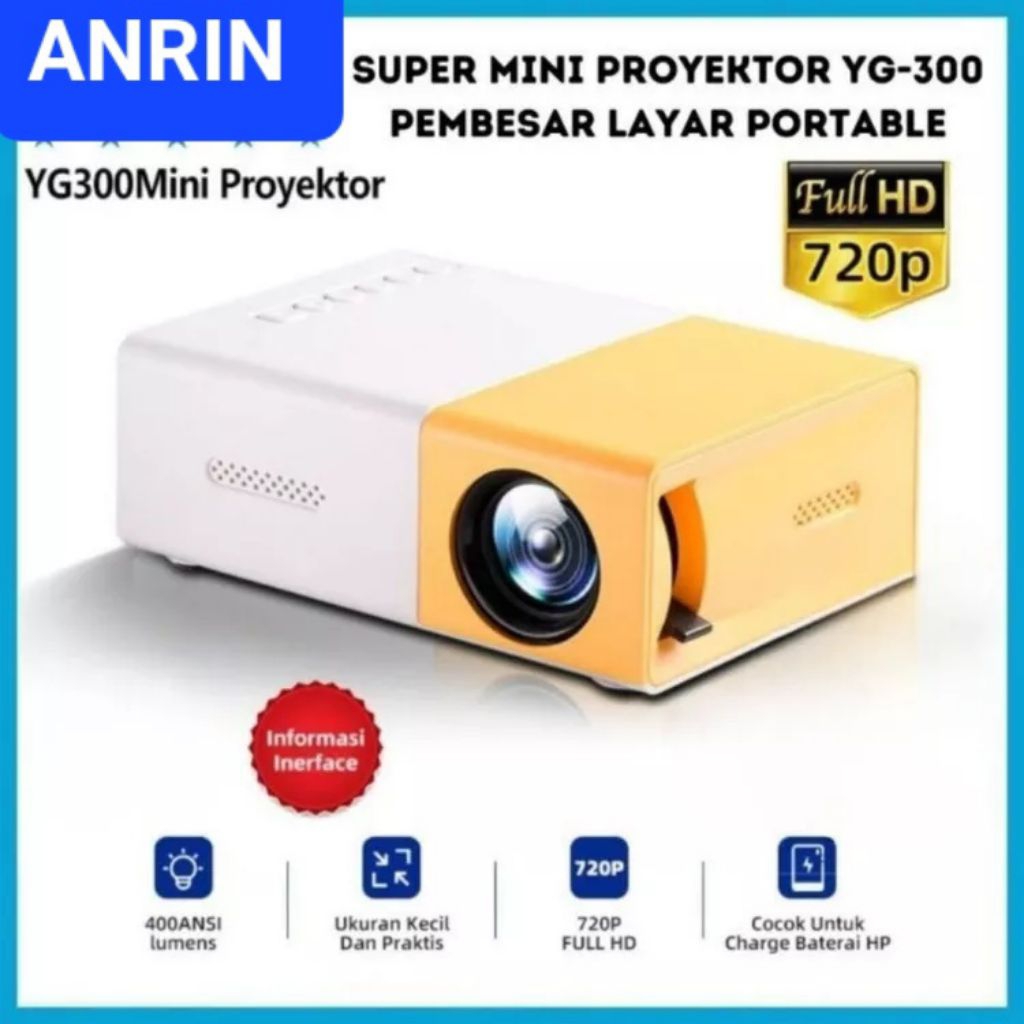 LAYAR SUPER MINI PROJECTOR YG-300 PORTABLE LED SCREEN ENLARGER PROJECTOR YG 300 HOME TV CINEMA