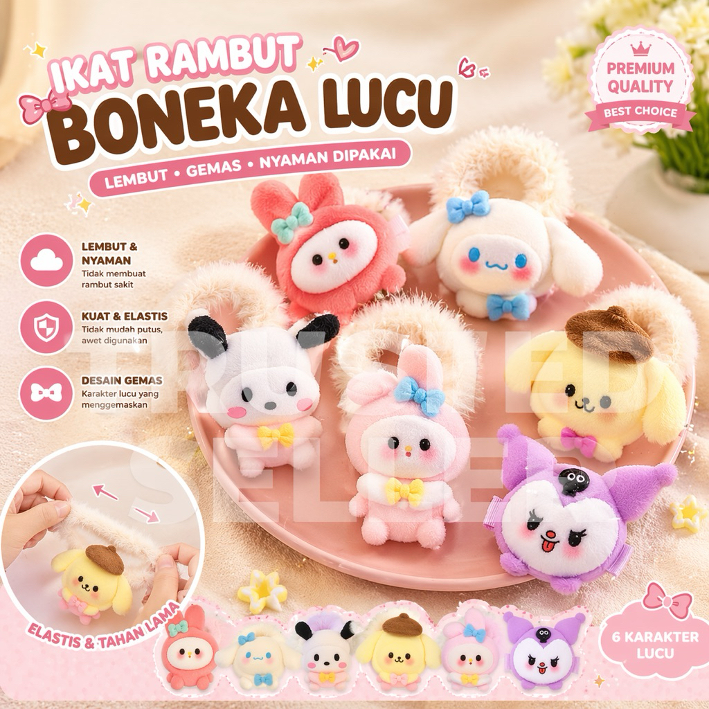 D22D ALGAN SANRIO MOTIF FUR HAIR TIE CUTE VIRAL SPIRAL HAIR RUBBER